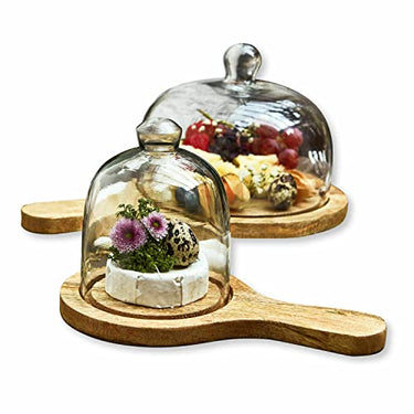 LOBERON Tablett 2er Set Widar, inkl. schützender Glashauben, stilvolle Präsentation von Speisen, Tischaccessoires, Küchenzubehör, Mangoholz, Glas, im Sale